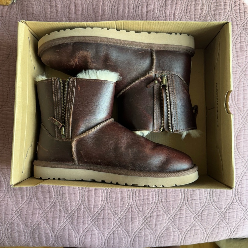 UGG Classic Mini Zip Brown Leather Boots
